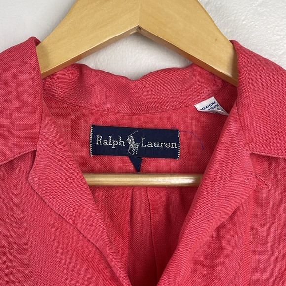 Lauren Ralph Lauren Women's 100% Linen Short-Sleeve Button Up Shirt Size 6 Red - Picture 3 of 12